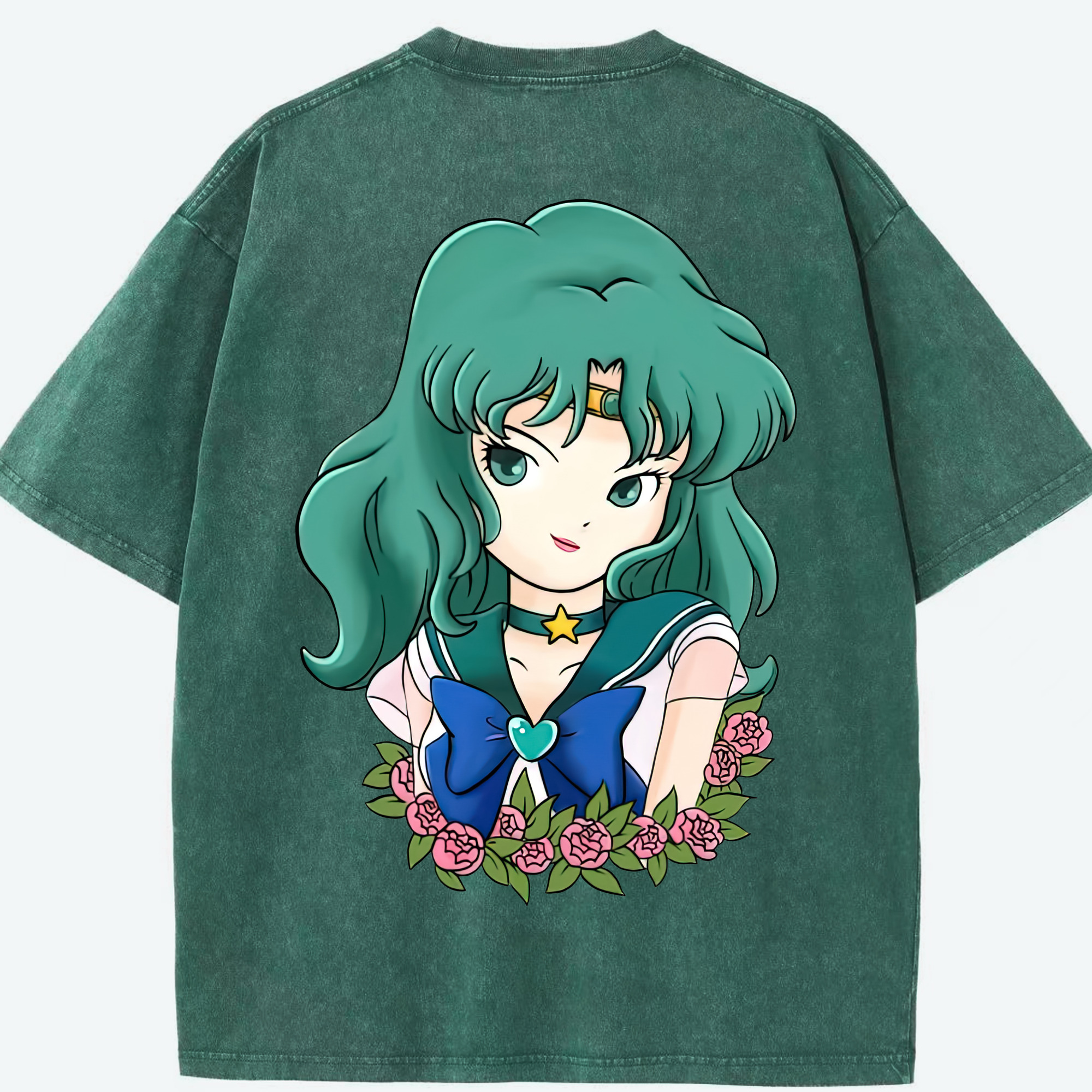 （画像用） 美少女戦士セーラームーン 海王 みちる（かいおう みちる） Sailor Moon Kaiou Michiru 綿100% ヴィンテージ風 半袖Tシャツ（背面プリント）